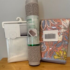NWT 3 pc Anthro Shower Curtain, Loofah Bath Mat and HeavyweightPeva Shower Liner